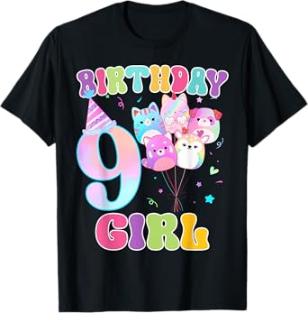 Birthday Girl 9th Birthday Squish Squad Mallow Girl T-Shirt