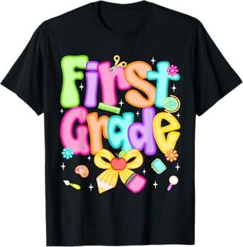 Preppy First Grade Back To School 1st Grade Teacher Girl Kid T-Shirt