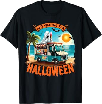 Skeleton Just Waiting For Halloween Halloween Summer Ghost T-Shirt