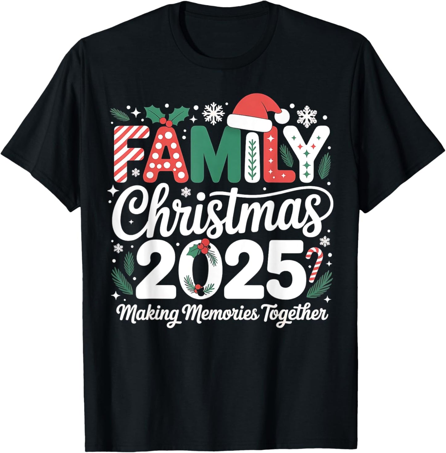 Santa Hat Family Christmas 2025 Matching Xmas Outfit T-Shirt