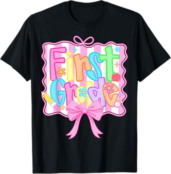 First Grade Back to School Bow Cute Coquette 1st Grade Girls T-Shirt