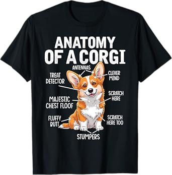 Anatomy of a Corgi Funny Dog Diagram Humor Cute Dog Parts T-Shirt