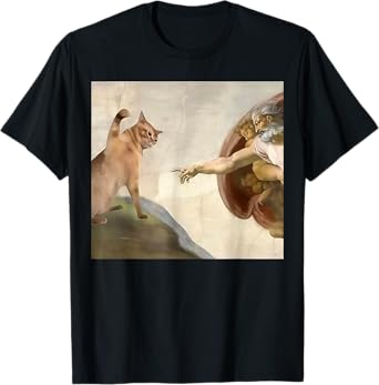 Almighty Slap Funny Cat God Creation of Adam Meme Jesus Art T-Shirt for Men Women Kids