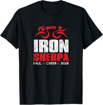 IRON Tri SHERPA Triathlete Triathlon Haul Cheer Beer Design T-Shirt