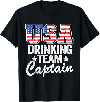 USA Drinking Team Captain American Flag 4th Of July Beer T-Shirt