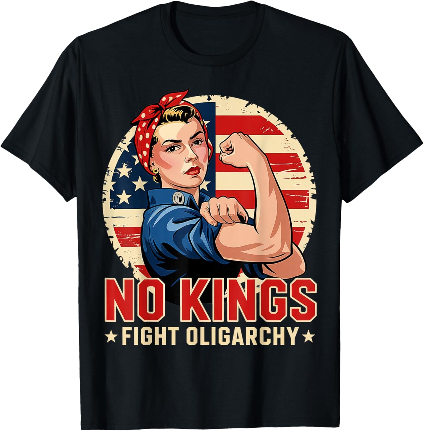 Vintage No Kings Fight Oligarchy America Flag Women Girls T-shirt