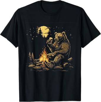 Camping Grizzly Bear Drinking Beer Hiking Nature Outdoor T-Shirt