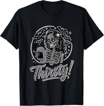 Thirsty Halloween Skeleton Woman Drinking Beer Drinker Party T-Shirt