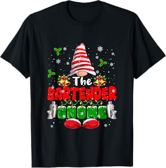 The Bartender Gnome Christmas Colorful Costume Job Team T-Shirt