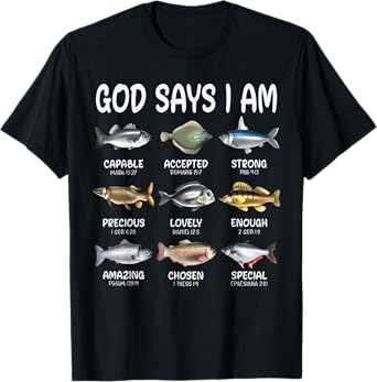 God Says I Am Christian Boys Girls Kids Fishing Fish Graphic T-Shirt