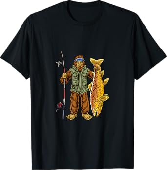 Brown Trout River Fishing Bigfoot Hunting Fishermen T-Shirt