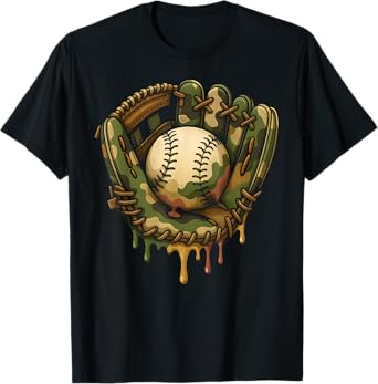 Baseball Drip Camo Baseball Glove Boys Sports Cool Game Day T-Shirt