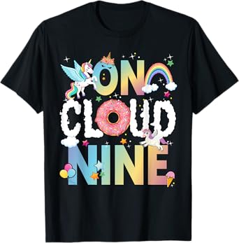 Retro On Cloud Nine Flower Happy 9th Birthday 9 Years Old T-Shirt