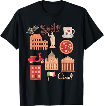Rome Italy Lovers Icons Travel Roma Italia Souvenir T-Shirt