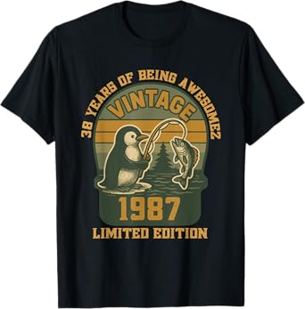 Vintage 1987 Birthday Fishing 38th Limited Edition For Men T-Shirt
