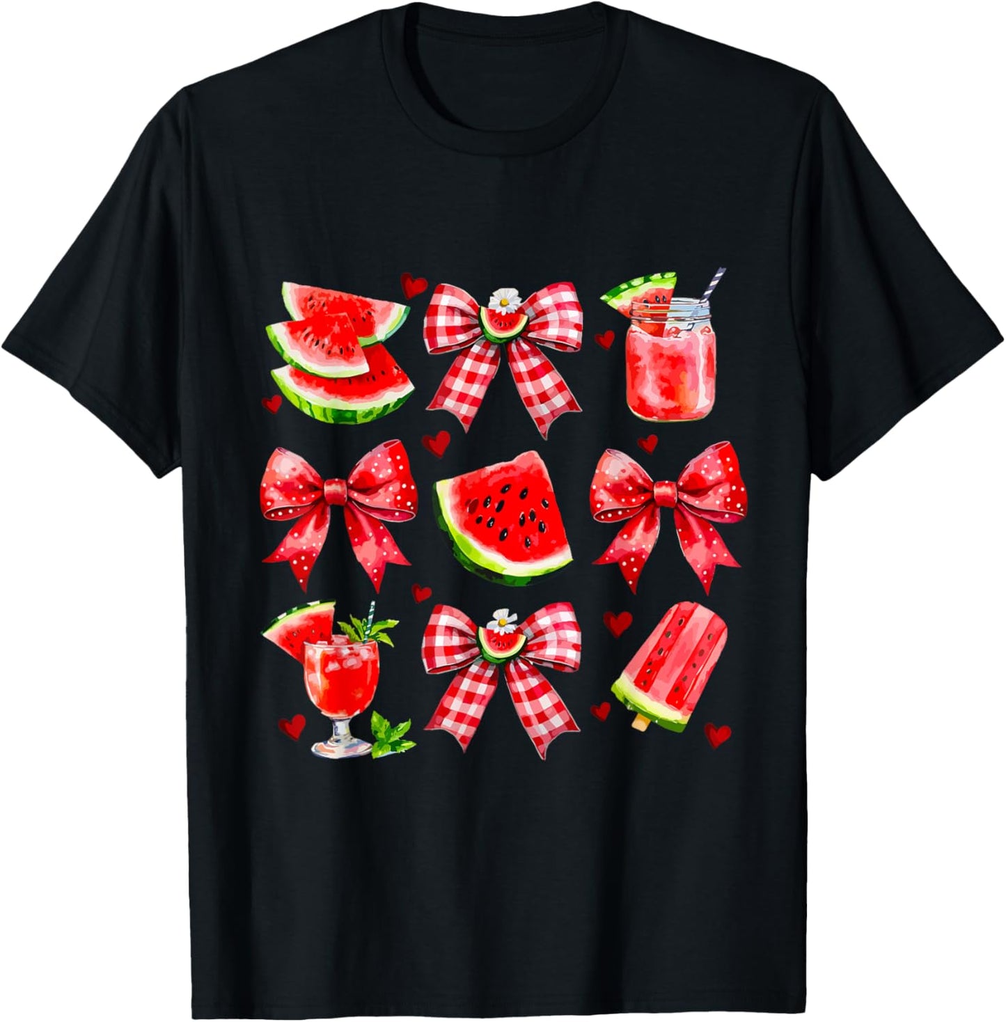 Retro Summer Vibes Coquette Bow Watermelon Summer Vacation T-Shirt