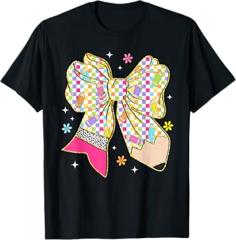 Teacher Student Coquette Bow Pencil Back To School First Day T-Shirt