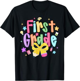 First Grade Back To School First Day Of School Coquette Bow T-Shirt