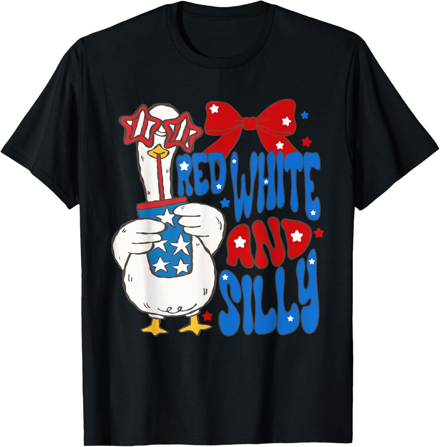 Red White And Silly Goose 4th of July Goose American Flag T-Shirt