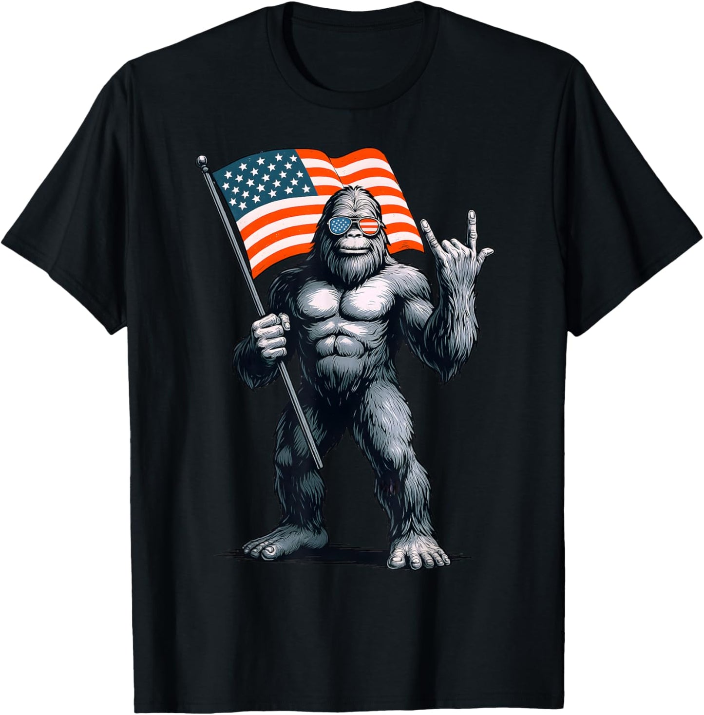 Bigfoot American Flag Funny 4th Of July Men Rock Sasquatch T-shirt