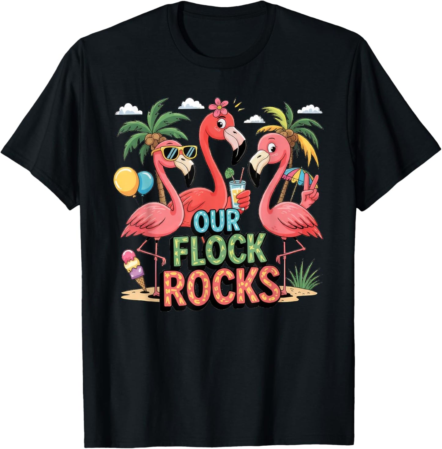 Our Flock Rocks Flamingo Summer Vacation Family Matching Shirts Tee by TeeBrew