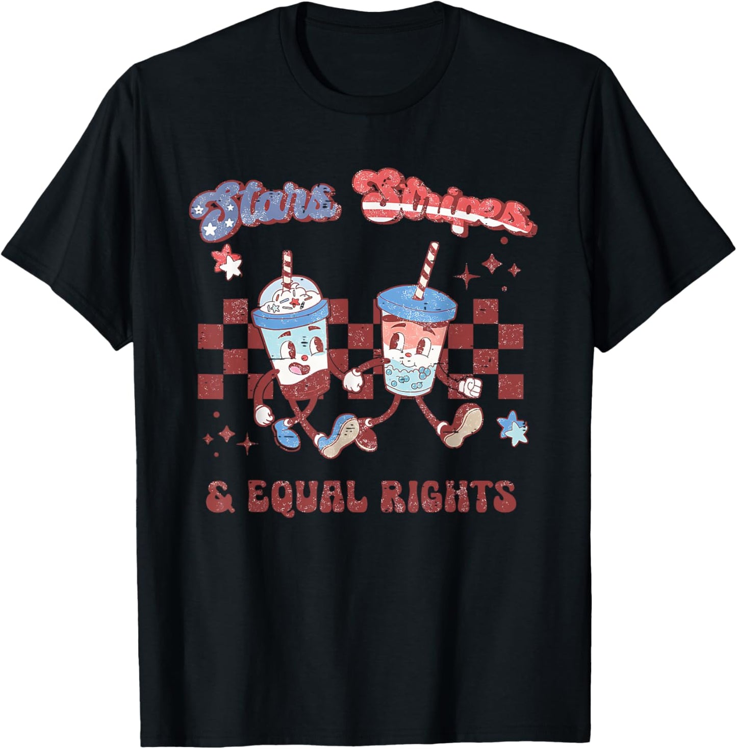 Retro Groovy Stars Stripes and Equal Rights Cute 4th Of July T-Shirt