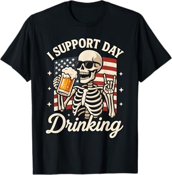 I Support Day Drinking Vintage Skeleton Drink Beer USA Flag T-Shirt