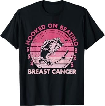 Hooked on Beating Breast Cancer Awareness Fishing Vintage T-Shirt