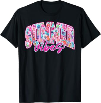 Retro Summer Vibes Tropical Flowers Summer Hawaii Beach Life T-Shirt