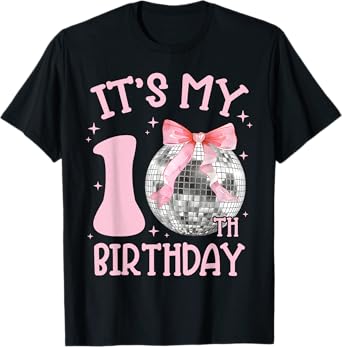 10th Birthday Coquette Bow Disco Ball 10 Year Old Birthday T-Shirt