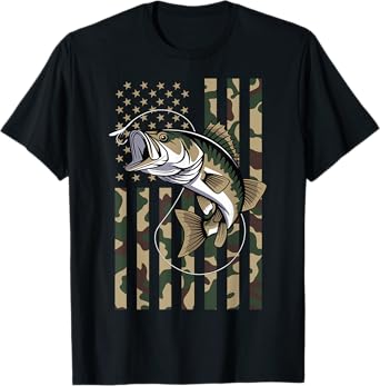 Camo US Flag Bass Fish Fishing Patriotic Men Women T-Shirt