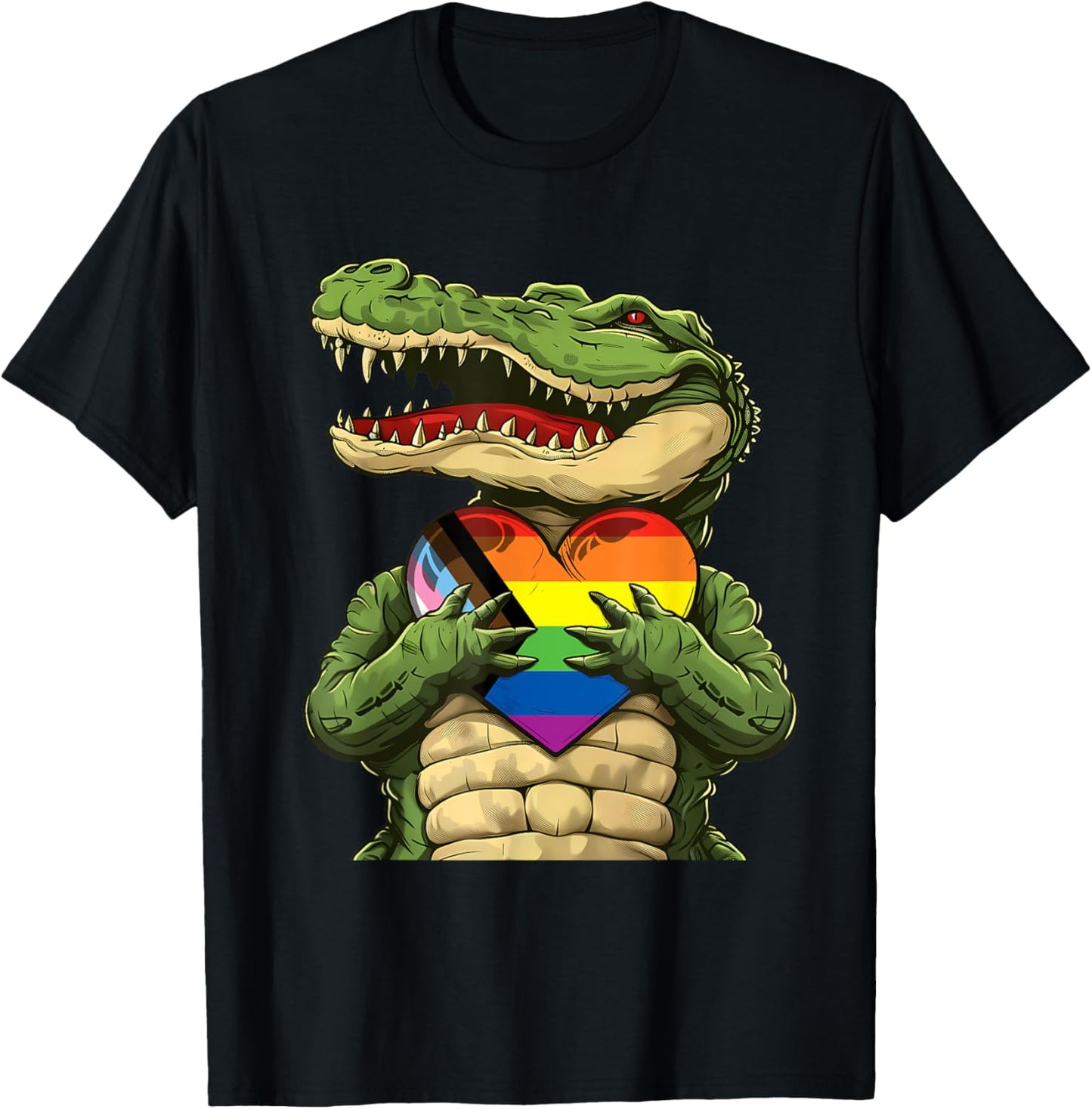 Progress Pride Flag Heart LGBT Crocodile LGBTQ+ Alligator T-Shirt