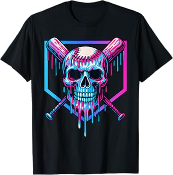 Baseball Skull Drip Baseball Ice Cream Drip Baseball Drip T-Shirt