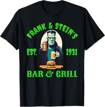 Frank and Steins Bar and Grill Frankenstein Funny Halloween T-Shirt