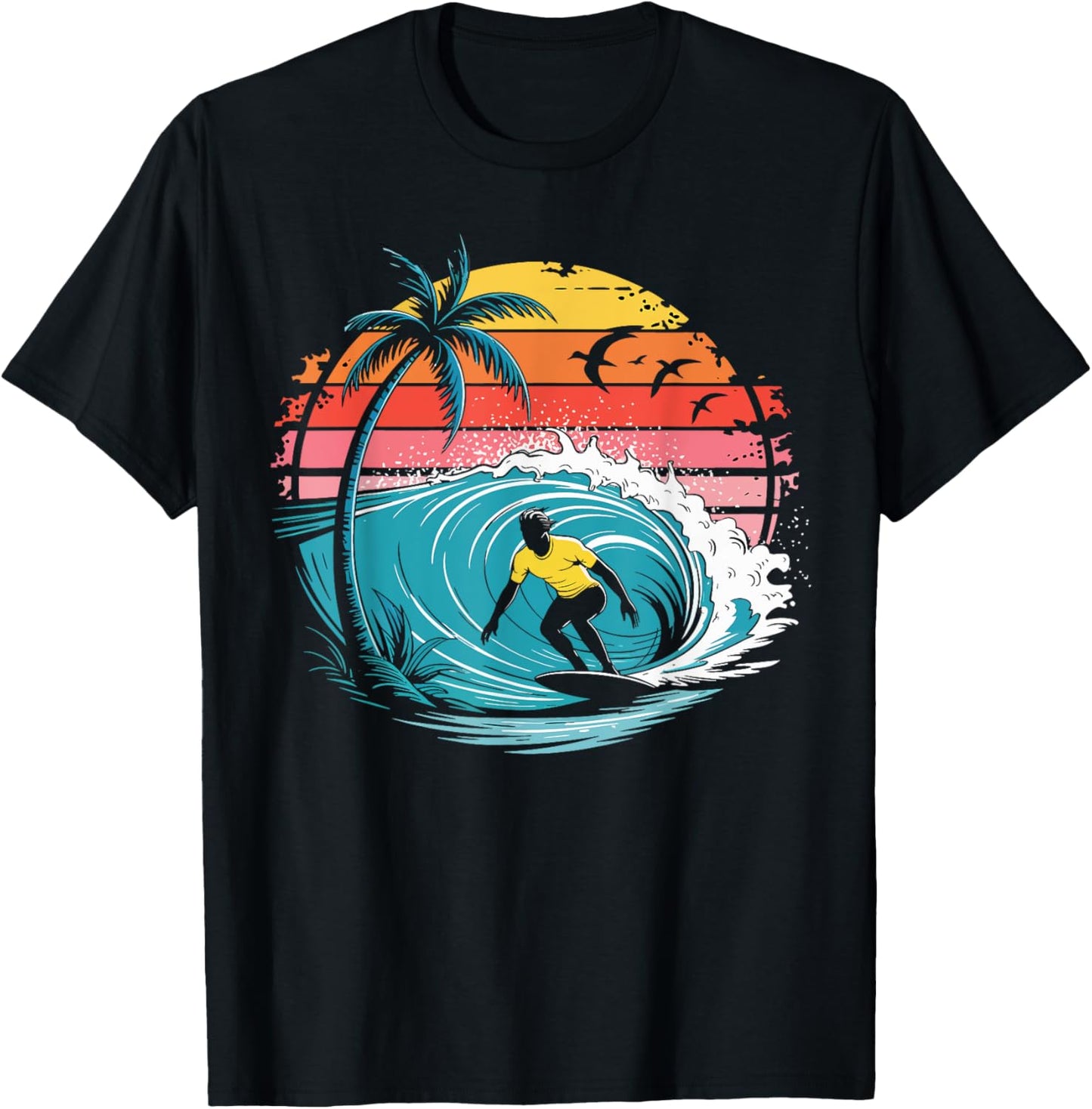 Retro Surfer Riding Big Wave Ocean Sunset Gifts Men Women T-Shirt