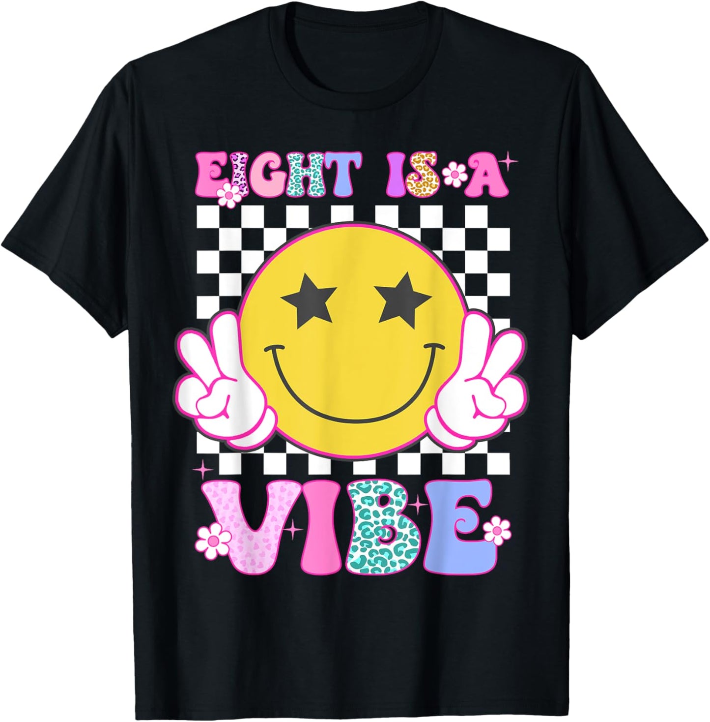 Eight Is A Vibe 8th Birthday Groovy Happy Face 8 Years Old T-Shirt