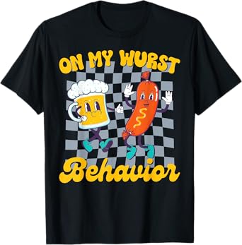 Oktoberfest On My Wurst Behavior Retro Groovy Beer T-Shirt