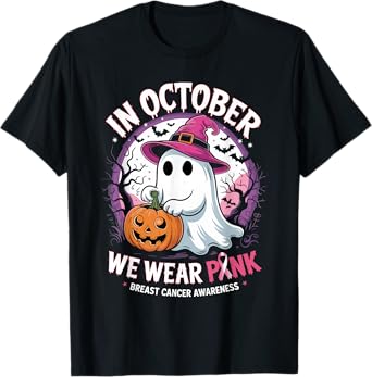 in October We Wear Pink Shirt Ghost Breast Cancer Awareness T-Shirt