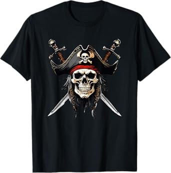 Pirate Skull Halloween Costume Men Women Boys Girls Teens T-Shirt