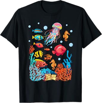 Ocean Scene - Watercolor Sea Life T-Shirt