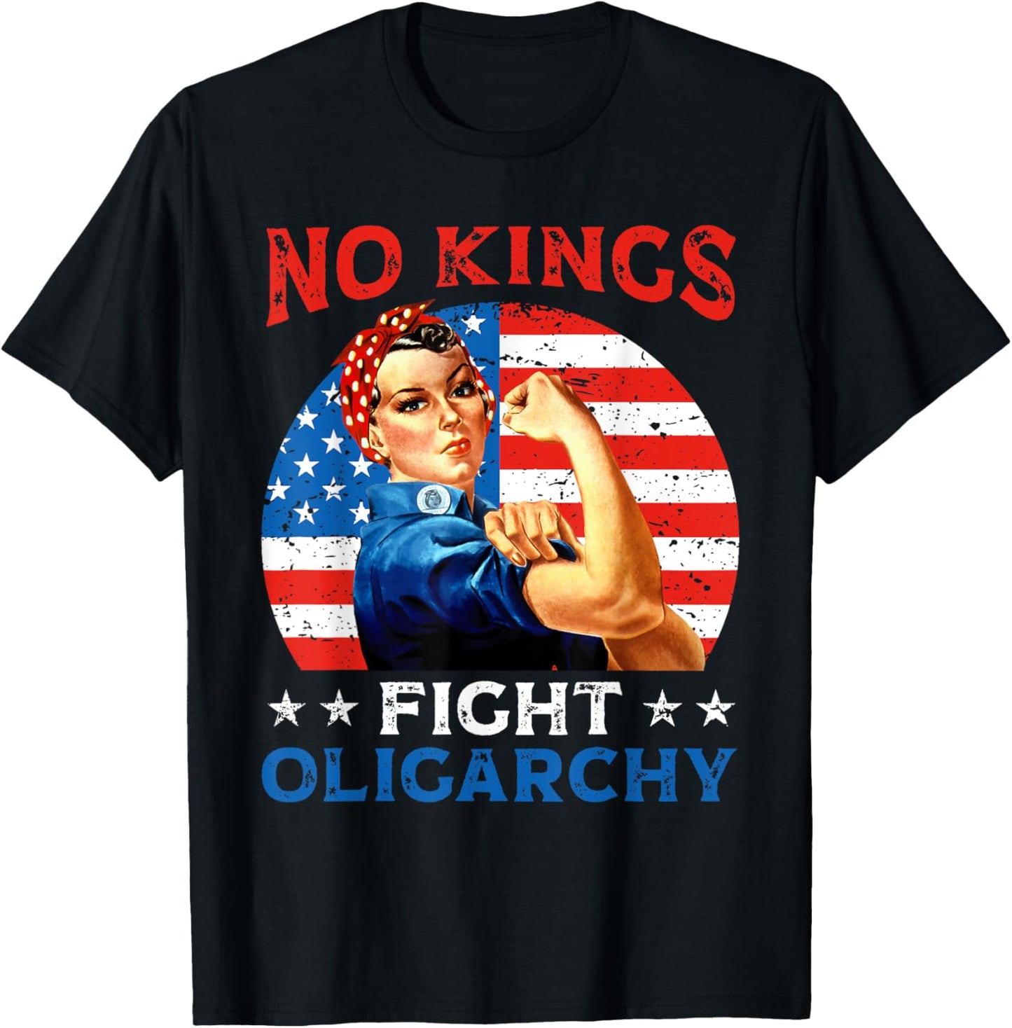 Vintage No Kings Fight Oligarchy Woman's Girl America Flag T-Shirt