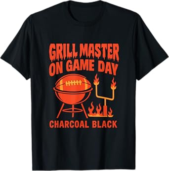 Grill Master on Game Day Flaming BBQ Football Design T-Shirt