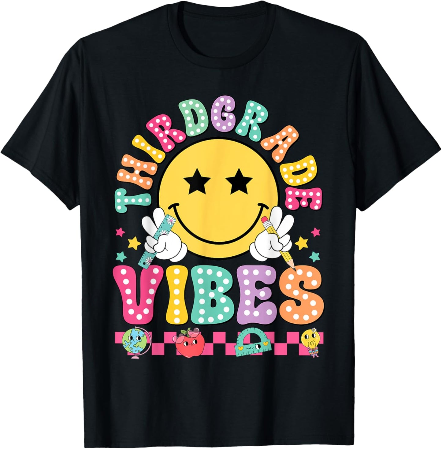 Third Grade Vibes Smile Face Back to School Kids Tee by TeeBrew
