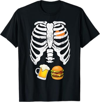Skeleton Halloween Beer Burger Funny Pregnancy X Ray T-Shirt