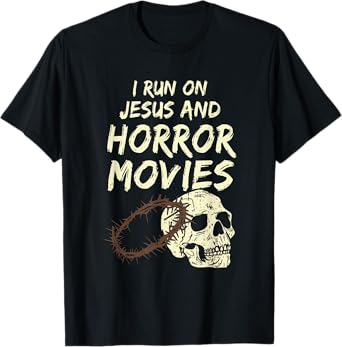 Run On Jesus And Horror Movie Skull Funny Halloween Costume T-Shirt