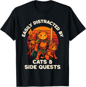 Cat Side Quest Funny Cats Tabletop Gamer Nerd Men Women Kids T-Shirt