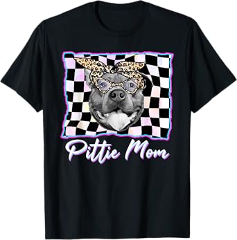 Pittie Mom Pitbull Mama Leopard Pit Bull Dog Momma Checkered T-Shirt for Men Women