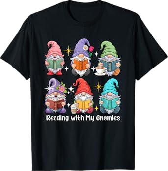 Reading With My Gnomies Group Gnomes Bookworm Librarian T-Shirt