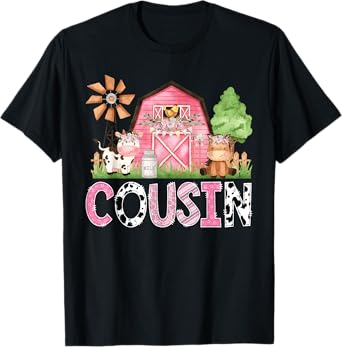 Cousin Pink Farm Cow Kids Birthday Matching Family T-Shirt
