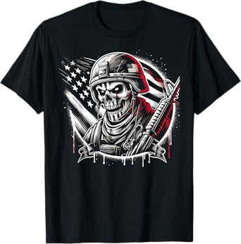 Skeleton Soldier Costume Soldier Military Uniform Halloween T-Shirt